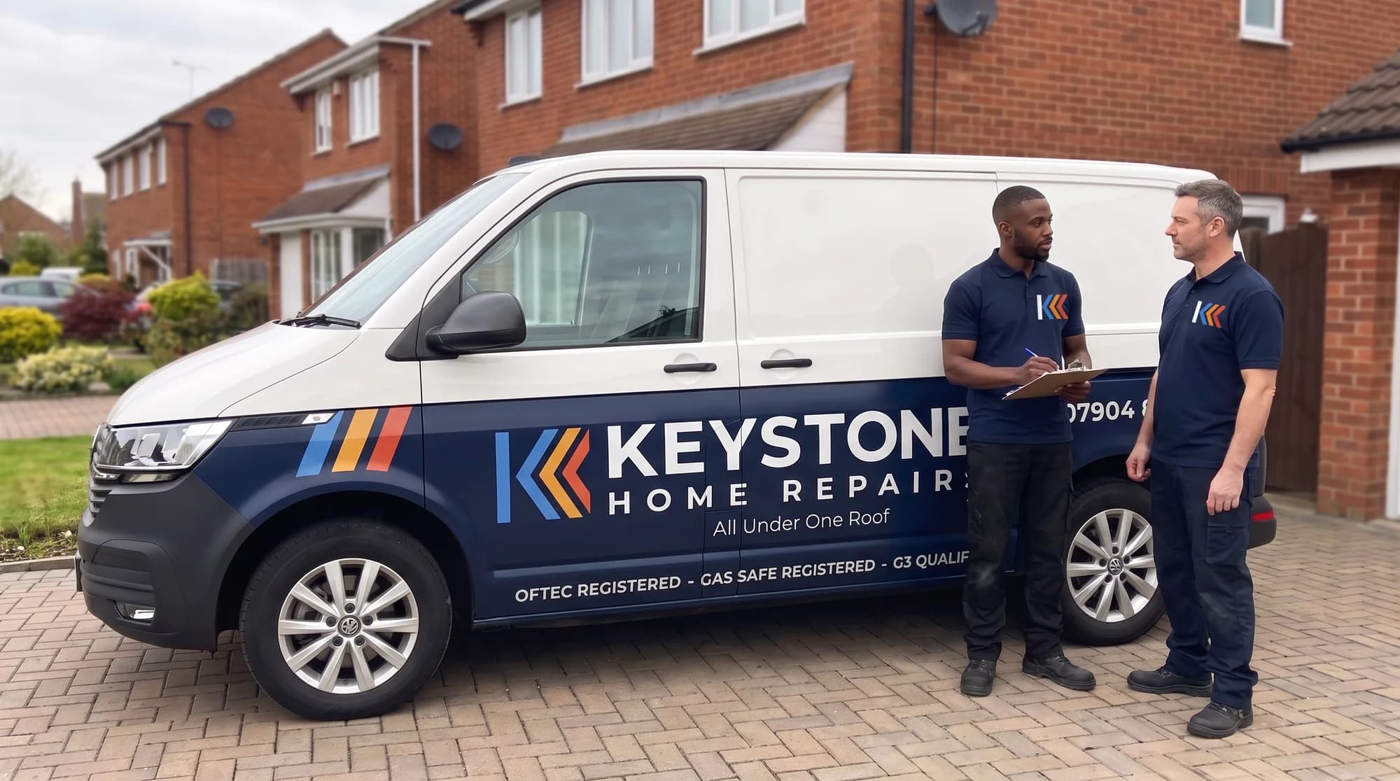 Keystone Home Repairs engineers beside the branded van